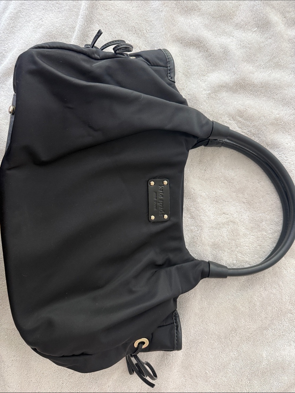 Kate Spade Stevie Baby Bag Black Nylon Patent Leather Large Tote Diaper Bag